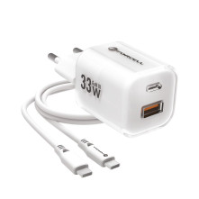 FORCELL F-ENERGY Crystal Color GaN III VT-41 utazótöltő szilikonkábellel, USB-C, USB-A csatlakozóval 33 W - FEHÉR