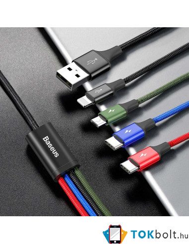 Baseus 4 az 1-ben USB kábel – 1,2 m – Lightning / 2× USB Type-C / micro USB – 3,5A