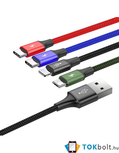 Baseus 4 az 1-ben USB kábel – 1,2 m – Lightning / 2× USB Type-C / micro USB – 3,5A