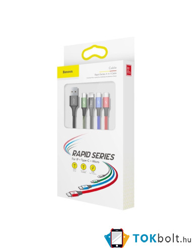 Baseus 4 az 1-ben USB kábel – 1,2 m – Lightning / 2× USB Type-C / micro USB – 3,5A