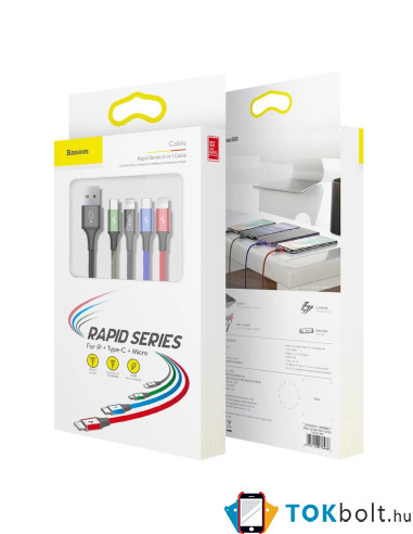 Baseus 4 az 1-ben USB kábel – 1,2 m – Lightning / 2× USB Type-C / micro USB – 3,5A