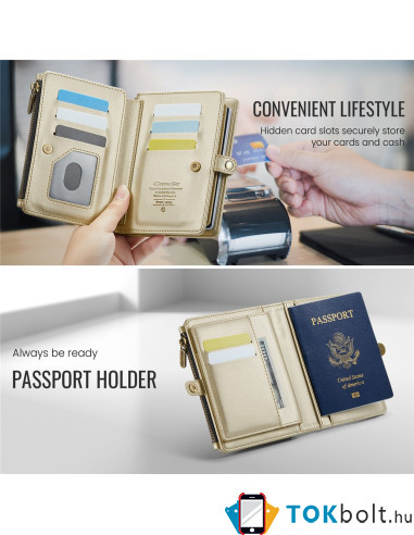 CASEME ME60 bőr pénztárca – RFID védelem 11 kártyahellyel - 15.5×11.3×3.2 cm - ARANY