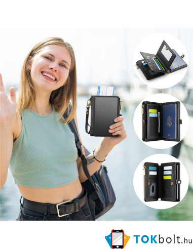 CASEME ME60 bőr pénztárca – RFID védelem 11 kártyahellyel - 15.5×11.3×3.2 cm - FEKETE