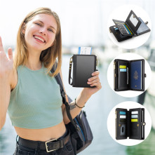 CASEME ME60 bőr pénztárca – RFID védelem 11 kártyahellyel - 15.5×11.3×3.2 cm - FEKETE