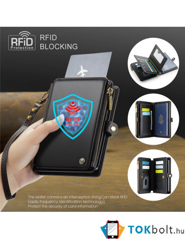 CASEME ME60 bőr pénztárca – RFID védelem 11 kártyahellyel - 15.5×11.3×3.2 cm - FEKETE