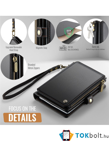 CASEME ME60 bőr pénztárca – RFID védelem 11 kártyahellyel - 15.5×11.3×3.2 cm - FEKETE
