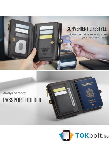 CASEME ME60 bőr pénztárca – RFID védelem 11 kártyahellyel - 15.5×11.3×3.2 cm - FEKETE