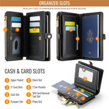 CASEME ME60 bőr pénztárca – RFID védelem 11 kártyahellyel - 15.5×11.3×3.2 cm - FEKETE