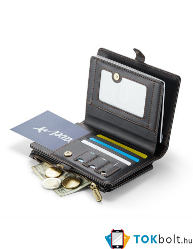 CASEME ME60 bőr pénztárca – RFID védelem 11 kártyahellyel - 15.5×11.3×3.2 cm - FEKETE