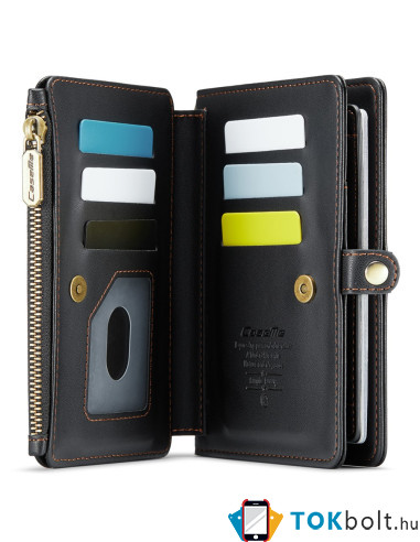 CASEME ME60 bőr pénztárca – RFID védelem 11 kártyahellyel - 15.5×11.3×3.2 cm - FEKETE
