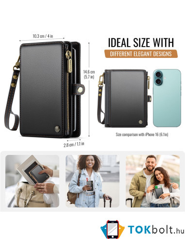 CASEME ME60 bőr pénztárca – RFID védelem 11 kártyahellyel - 15.5×11.3×3.2 cm - FEKETE