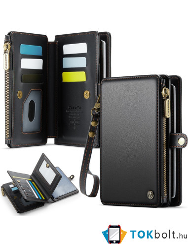 CASEME ME60 bőr pénztárca – RFID védelem 11 kártyahellyel - 15.5×11.3×3.2 cm - FEKETE
