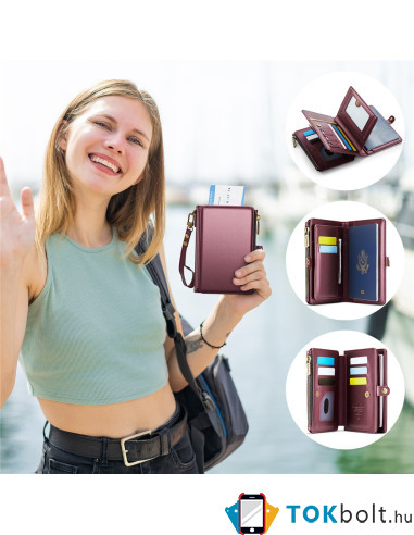 CASEME ME60 bőr pénztárca – RFID védelem 11 kártyahellyel - 15.5×11.3×3.2 cm - PIROS
