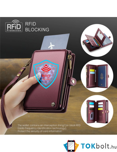 CASEME ME60 bőr pénztárca – RFID védelem 11 kártyahellyel - 15.5×11.3×3.2 cm - PIROS