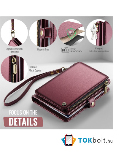 CASEME ME60 bőr pénztárca – RFID védelem 11 kártyahellyel - 15.5×11.3×3.2 cm - PIROS