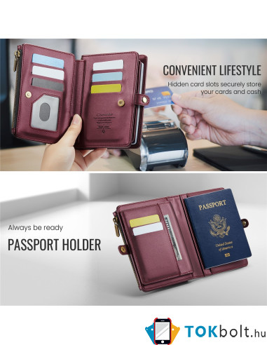 CASEME ME60 bőr pénztárca – RFID védelem 11 kártyahellyel - 15.5×11.3×3.2 cm - PIROS