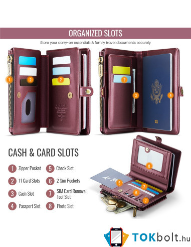 CASEME ME60 bőr pénztárca – RFID védelem 11 kártyahellyel - 15.5×11.3×3.2 cm - PIROS