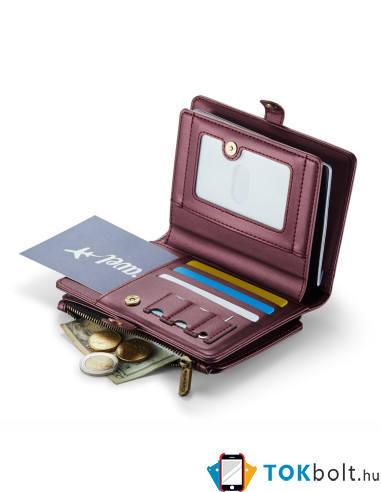 CASEME ME60 bőr pénztárca – RFID védelem 11 kártyahellyel - 15.5×11.3×3.2 cm - PIROS