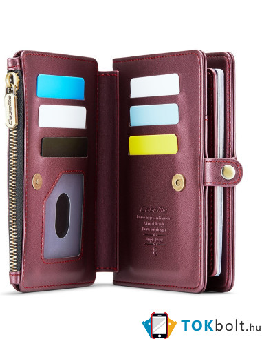 CASEME ME60 bőr pénztárca – RFID védelem 11 kártyahellyel - 15.5×11.3×3.2 cm - PIROS
