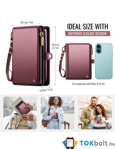 CASEME ME60 bőr pénztárca – RFID védelem 11 kártyahellyel - 15.5×11.3×3.2 cm - PIROS
