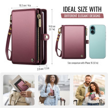 CASEME ME60 bőr pénztárca – RFID védelem 11 kártyahellyel - 15.5×11.3×3.2 cm - PIROS