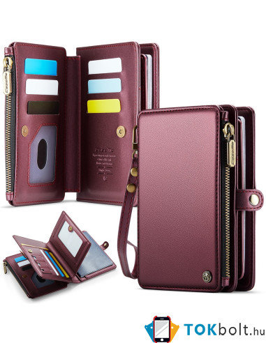 CASEME ME60 bőr pénztárca – RFID védelem 11 kártyahellyel - 15.5×11.3×3.2 cm - PIROS