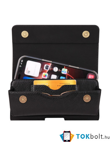 Univerzális övtok 6.7–6.9 hüvelykes telefonokhoz szemüvegtartóval – 17.5×2×9 cm - FEKETE