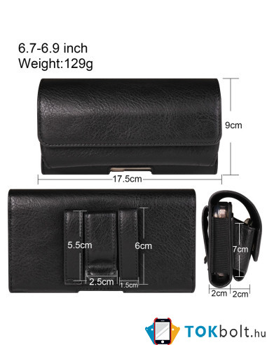Univerzális övtok 6.7–6.9 hüvelykes telefonokhoz szemüvegtartóval – 17.5×2×9 cm - FEKETE