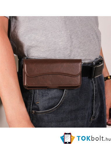 Univerzális övre fűzhető mobiltelefon tartó - max. 7.2 inches készülékekhez - 18.5 x 9 cm - BARNA