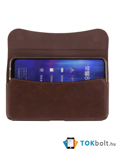 Univerzális övre fűzhető mobiltelefon tartó - max. 7.2 inches készülékekhez - 18.5 x 9 cm - BARNA