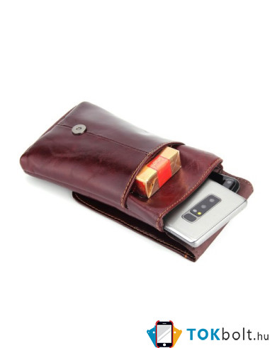 Férfi bőr telefontok váll- és övtáska – univerzális mobiltartó - BARNA