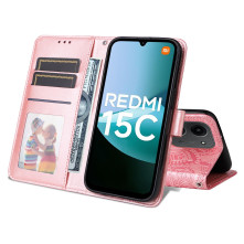 Dombornyomott mandala mintás notesztok Xiaomi Redmi 15C 5G telefonhoz - RÓZSAARANY