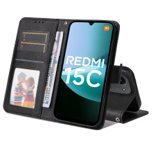 Oldalra nyíló tok Xiaomi Redmi 15C 5G telefonhoz - FEKETE