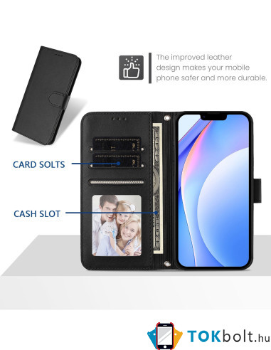 Oldalra nyíló tok Xiaomi Redmi 15 telefonhoz - FEKETE
