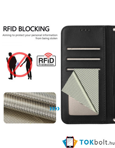Oldalra nyíló tok Xiaomi Redmi 15 telefonhoz - FEKETE