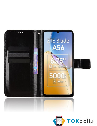 Oldalra nyíló tok ZTE Blade A56 telefonhoz - FEKETE