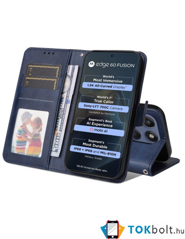 Oldalra nyíló tok Motorola Edge 60 telefonhoz - KÉK