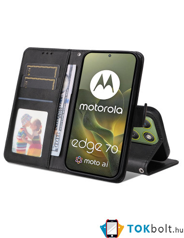 Oldalra nyíló tok Motorola Edge 70 telefonhoz - FEKETE