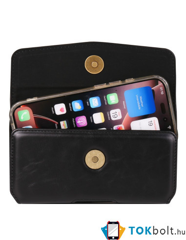 Univerzális vízszintes övtok max 7.2 colos telefonokhoz – PU bőr, kártyatartóval - 18×1.8×9.5 cm- FEKETE