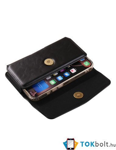 Univerzális vízszintes övtok max 7.2 colos telefonokhoz – PU bőr, kártyatartóval - 18×1.8×9.5 cm- FEKETE