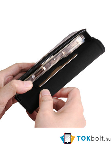 Univerzális vízszintes övtok max 7.2 colos telefonokhoz – PU bőr, kártyatartóval - 18×1.8×9.5 cm- FEKETE