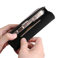 Univerzális vízszintes övtok max 7.2 colos telefonokhoz – PU bőr, kártyatartóval - 18×1.8×9.5 cm- FEKETE