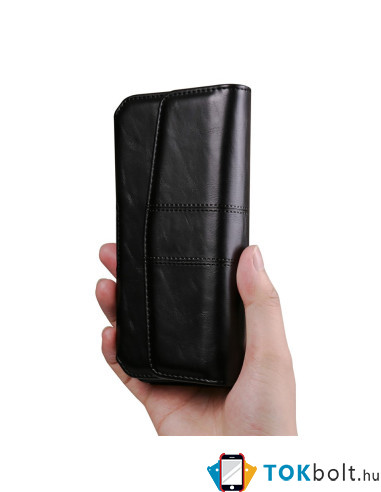 Univerzális vízszintes övtok max 7.2 colos telefonokhoz – PU bőr, kártyatartóval - 18×1.8×9.5 cm- FEKETE
