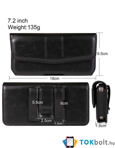 Univerzális vízszintes övtok max 7.2 colos telefonokhoz – PU bőr, kártyatartóval - 18×1.8×9.5 cm- FEKETE