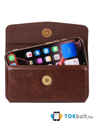 Univerzális vízszintes övtok max 7.2 colos telefonokhoz – PU bőr, kártyatartóval - 18×1.8×9.5 cm - FEKVŐ - BARNA