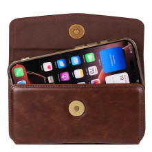 Univerzális vízszintes övtok max 7.2 colos telefonokhoz – PU bőr, kártyatartóval - 18×1.8×9.5 cm - FEKVŐ - BARNA