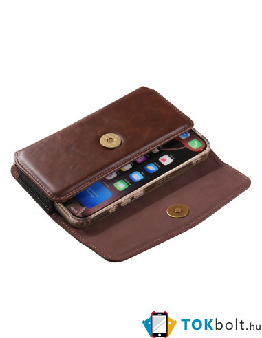 Univerzális vízszintes övtok max 7.2 colos telefonokhoz – PU bőr, kártyatartóval - 18×1.8×9.5 cm - FEKVŐ - BARNA