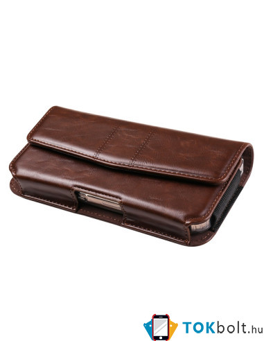 Univerzális vízszintes övtok max 7.2 colos telefonokhoz – PU bőr, kártyatartóval - 18×1.8×9.5 cm - FEKVŐ - BARNA