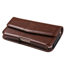 Univerzális vízszintes övtok max 7.2 colos telefonokhoz – PU bőr, kártyatartóval - 18×1.8×9.5 cm - FEKVŐ - BARNA
