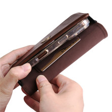 Univerzális vízszintes övtok max 7.2 colos telefonokhoz – PU bőr, kártyatartóval - 18×1.8×9.5 cm - FEKVŐ - BARNA